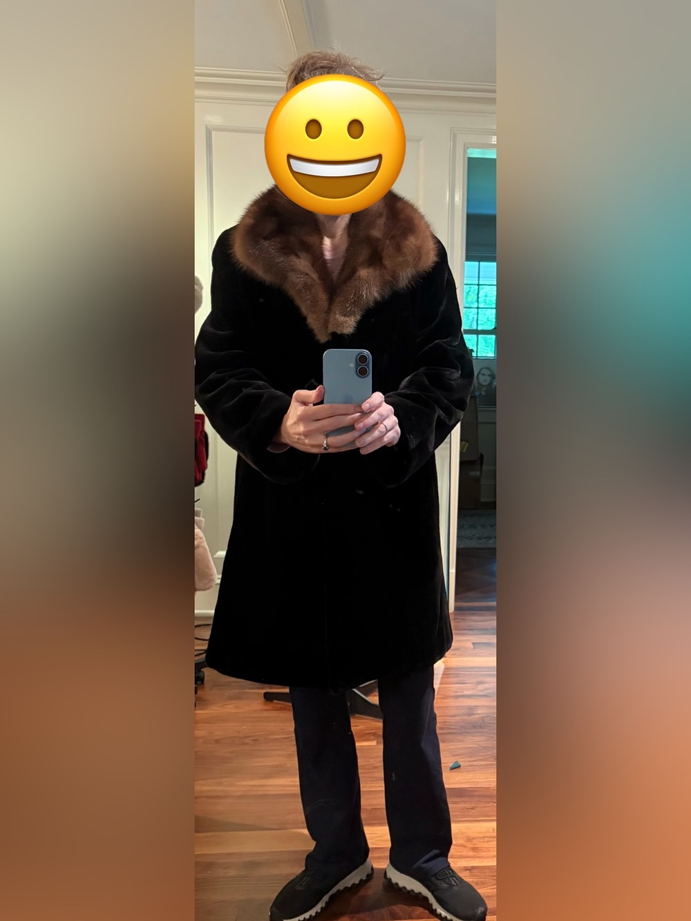 Saga Furs Black Sheared Mink with Sable Fur Collar Pristine Condition